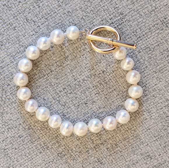 Freshwater Pearls Bracelet Gold Plated Toggle - Picture 2 of 5